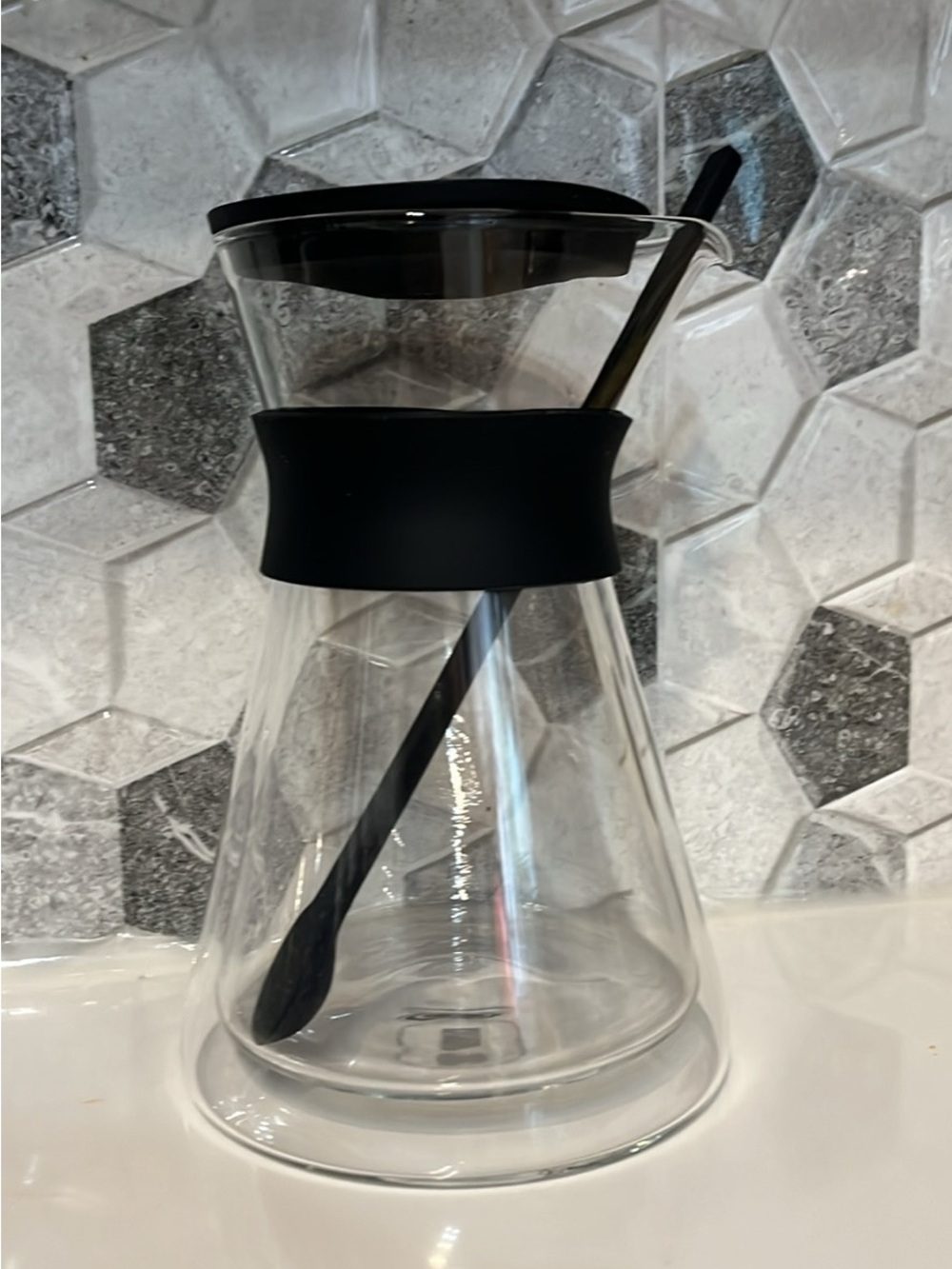 Nespresso 610ml Black Glass Carafe with Silicone Grip and Lid